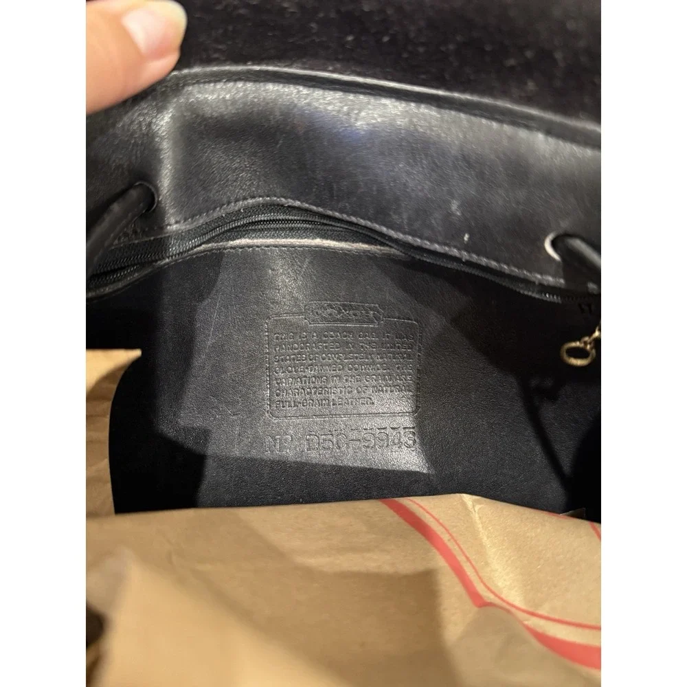 Vintage Coach USA Made Black‎ Leather Backpack 9943 1995 Drawstring Daypack Y2K